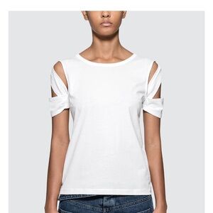 Helmut Lang White Short Sleeve Tee with Shoulder Cutouts